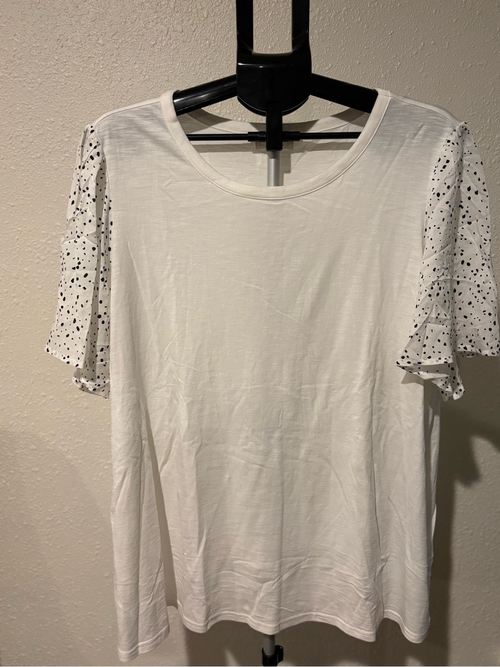 Maurices White Tee with Black Speckled Flutter Sleeves